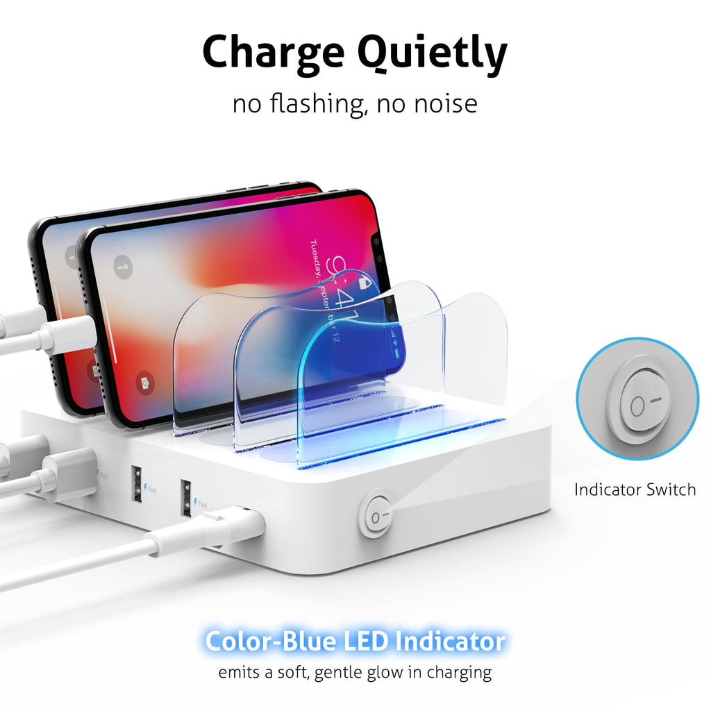 SooPii CS40 charging station with 22W power, 4 ports, and mixed cables for efficient device charging.