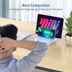 SooPii CS40 Charging Station with 22W power, 4 ports, and 4 mixed charging cables on a sleek black surface.
