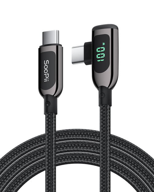 SooPii S40 right angle USB-C to USB-C cable, 1.2m, nylon-braided, 100W wattage display, durable and flexible charging cable