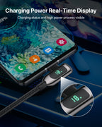 SooPii S40 right angle USB-C to USB-C cable, 1.2m, nylon-braided, 100W wattage display for fast charging and data transfer