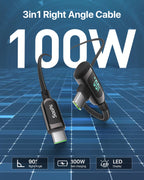 SooPii S40 right angle USB-C to USB-C cable with 1.2m length, 100W power, wattage display, nylon-braided design