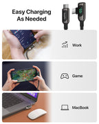 SooPii S40 right-angle USB-C to USB-C cable, 1.2m, nylon-braided, 100W wattage display, ideal for fast charging and data transfer