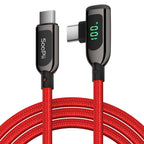SooPii S40 right angle USB-C to USB-C cable in red, 1.2m, nylon-braided, 100W wattage display for fast charging and data transfer.