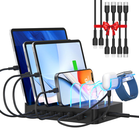 CS60 Pro Charging Station(90W,6 Ports,4PD) with 6 mixed cables — Main product photo