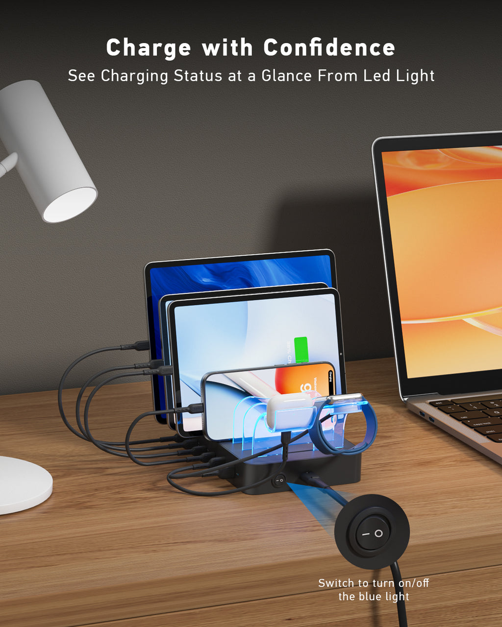 SooPii CS60 Pro USB-C PD charging station — top-down view with cables