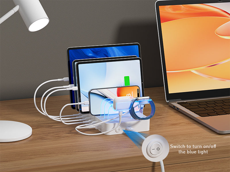 CS60 Pro Charging Station(90W,6 Ports,4PD) with 6 mixed cables — Size and dimensions