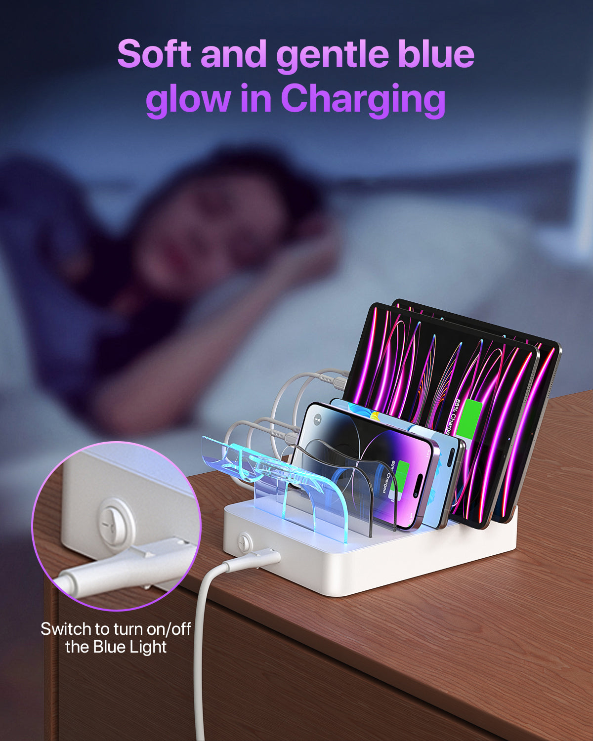 CS60 60W 6-Port Charging Station with 6 Cables, White/Black — Safety protection