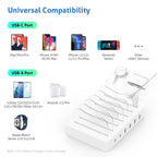 SooPii CS60PD charging station with 60W power, 6 ports including 2 PD ports, and 6 mixed charging cables on a white surface.