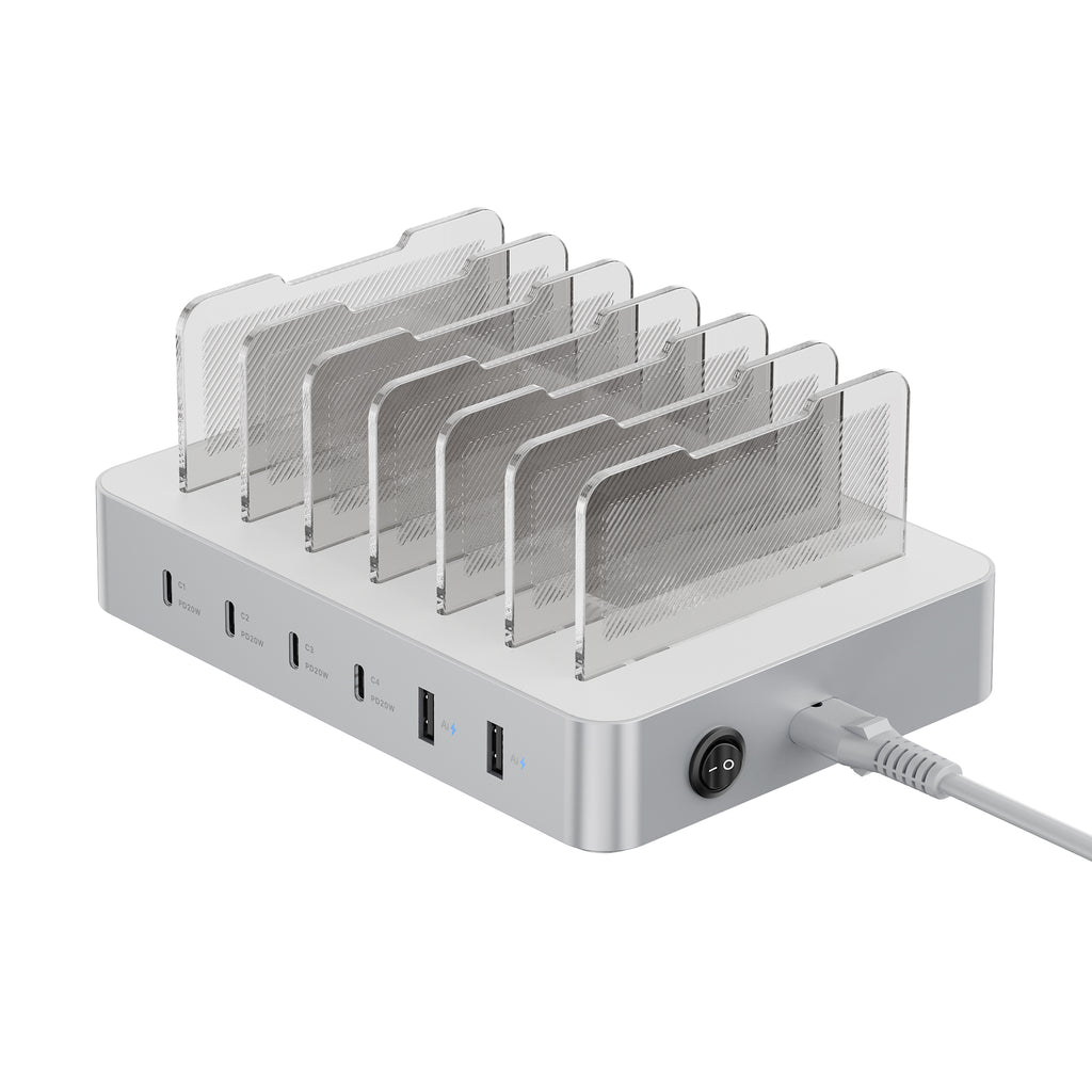 SooPii CS60 Pro Ladestation (90W, 6 Anschlüsse, 4PD) mit 6 gemischten Kabeln