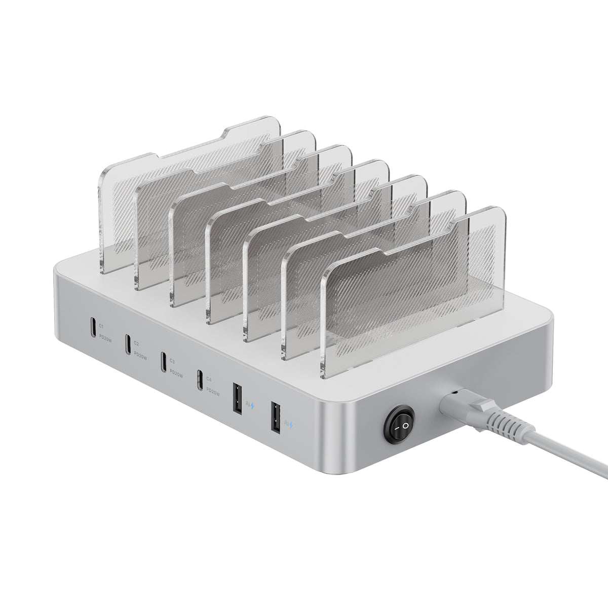 SooPii CS60 Pro Ladestation (90W, 6 Anschlüsse, 4PD) mit 6 gemischten Kabeln