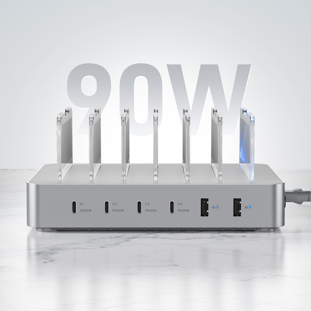 SooPii CS60 Pro Ladestation (90W, 6 Anschlüsse, 4PD) mit 6 gemischten Kabeln
