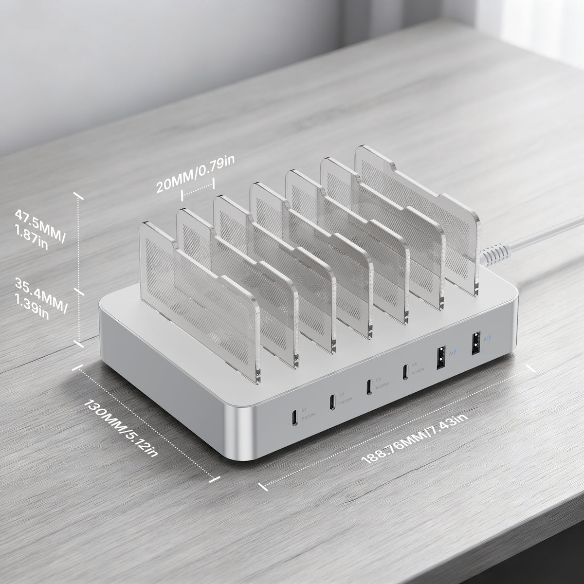 SooPii CS60 Pro Ladestation (90W, 6 Anschlüsse, 4PD) mit 6 gemischten Kabeln