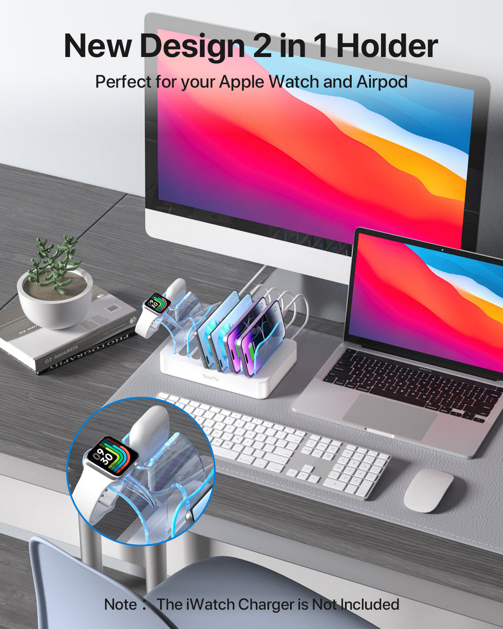 SooPii CS61 charging station with 6 ports and mixed cables, 50W power output, designed for multiple device charging.