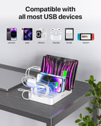 SooPii CS61 charging station with 6 ports and mixed cables, 50W power for charging multiple devices simultaneously.