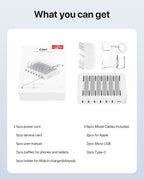 SooPii CS61 charging station with 6 ports and 50W power, featuring six mixed charging cables on a sleek black surface.