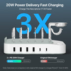 SooPii CS65 charging station with 6 ports including 2 PD ports, 60W power, and six mixed charging cables.