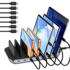 SooPii CS70 Pro charging station with 7 ports, 140W power, and 7 mixed cables for versatile device charging.