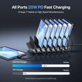 SooPii CS70 Pro charging station with 7 ports and mixed cables, 140W power for efficient device charging.
