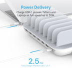 SooPii CS70 charging station with 70W power, 7 ports, PD, and 7 mixed charging cables for versatile device charging.