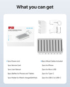 SooPii CS80 charging station with 8 ports and 2 PD, featuring 8 mixed cables for fast device charging.