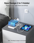 SooPii CS80 Charging Station with 8 ports, 70W power, 2 PD ports, and included mixed charging cables on a white background.