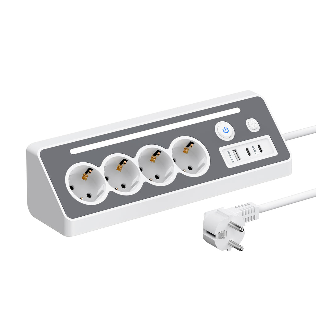 SooPii EU-E28 45° Ecksteckdosenleiste, 4 AC + 3 USB, 3680W