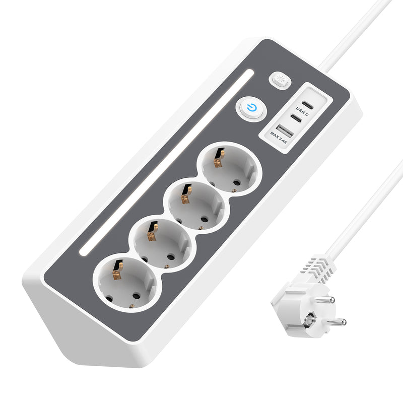 SooPii EU-E28 45° Ecksteckdosenleiste, 4 AC + 3 USB, 3680W