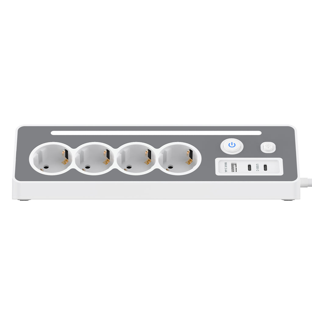 SooPii EU-E28 45° Ecksteckdosenleiste, 4 AC + 3 USB, 3680W