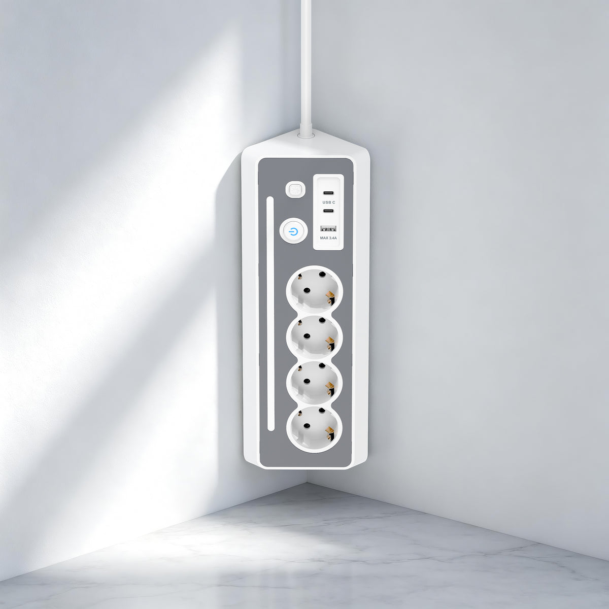 SooPii EU-E28 45° Ecksteckdosenleiste, 4 AC + 3 USB, 3680W