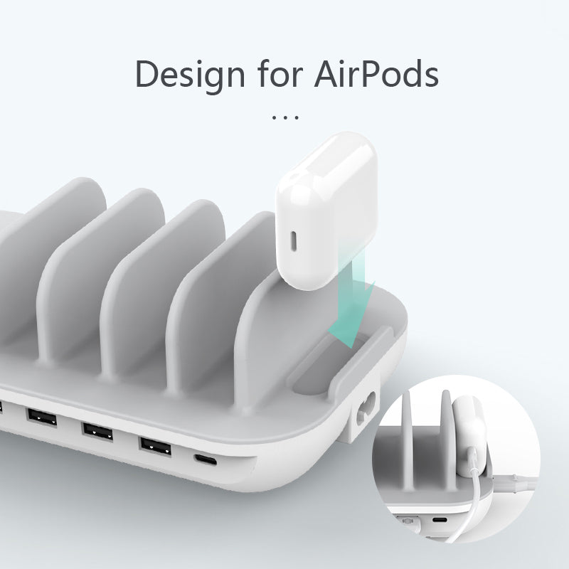 WiV6 Pro 70W 5-Port Charging Station with 15W Wireless Charger, 25W USB-C PD, 5 Cables Included — Safety protection