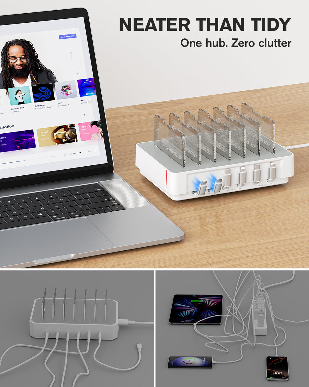 HomeHub H1 60W 6-Port Charging Station with Retractable Cables — Detail 10
