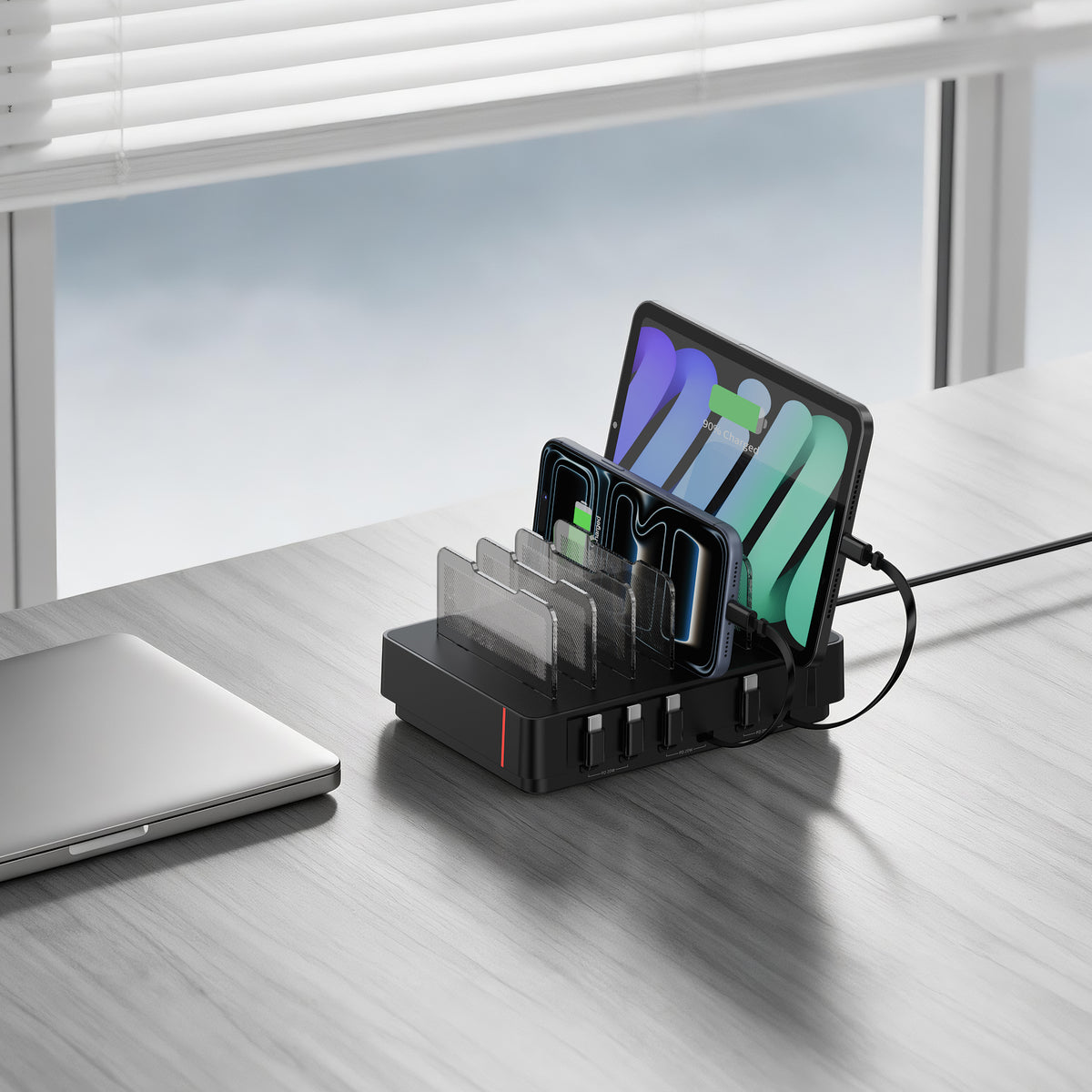 SooPii H1 retractable charging station with cables extended — 6 ports visible