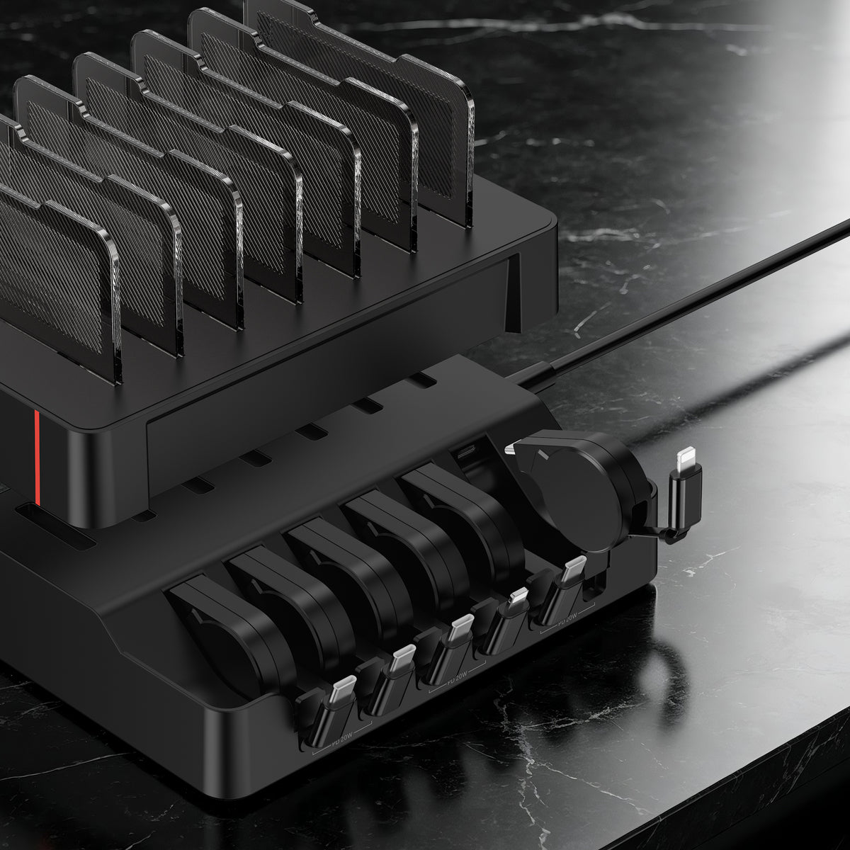 SooPii H1 60W PD fast charging station with silicone retractable cables