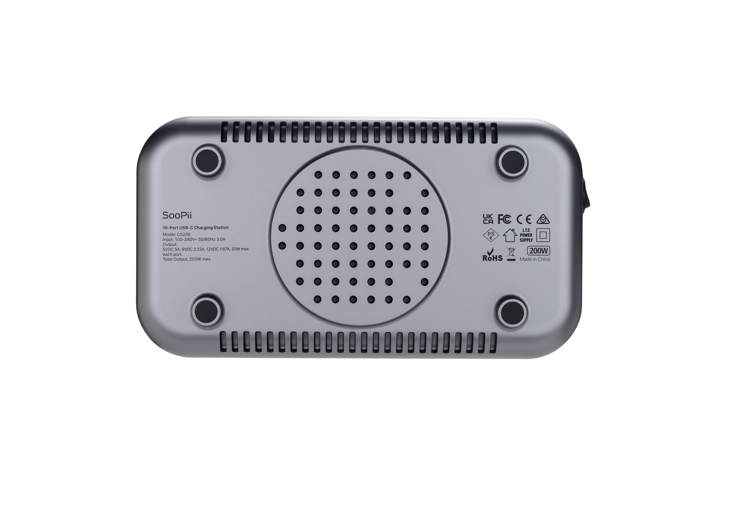 CS200 Charging Station(200W,10 Ports,10PD) with 10 mixed cables — Fast charging feature