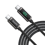 SooPii S08 USB-C to USB-C cable, 1.2m, 100W wattage, nylon-braided design, featuring wattage display