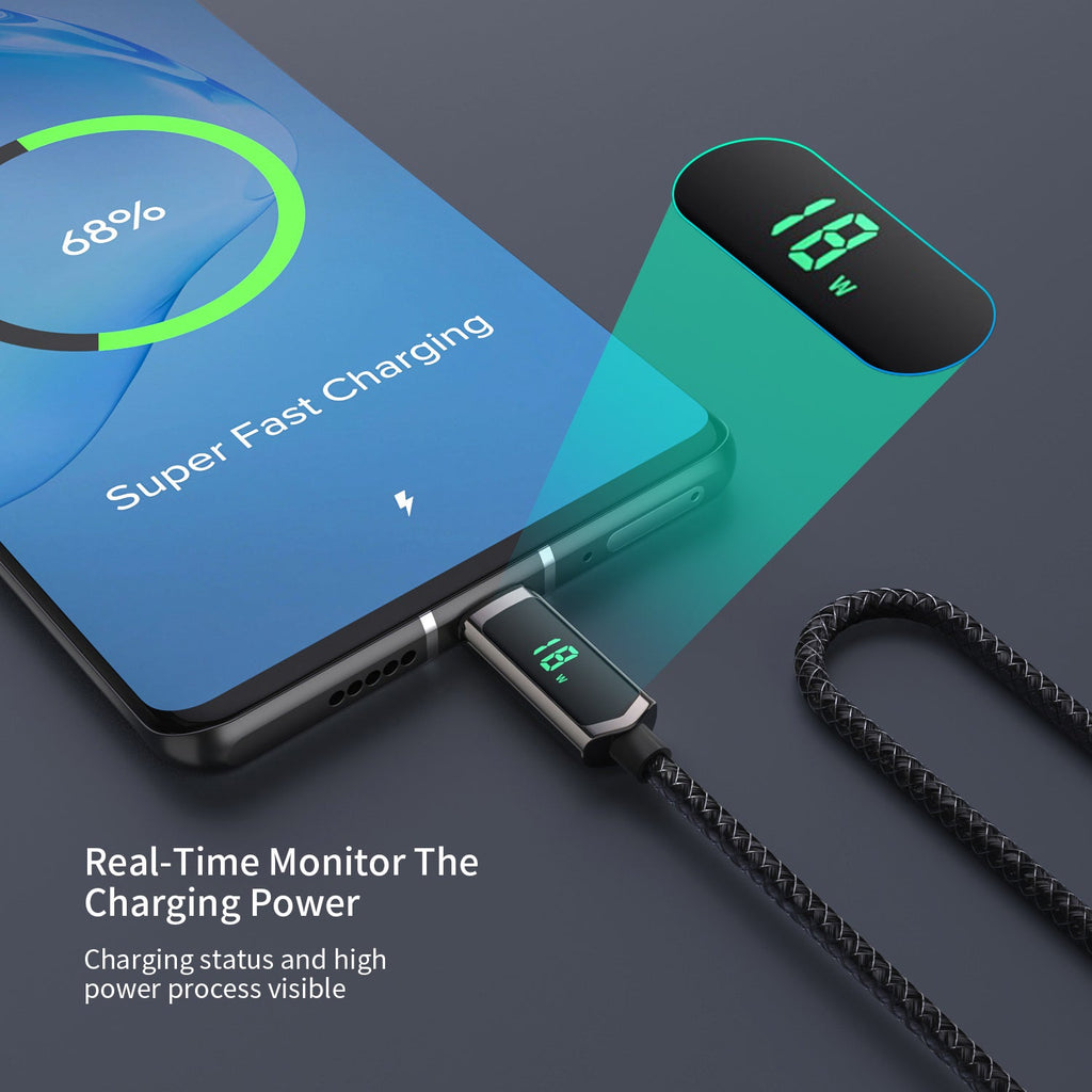 SooPii S08 USB-C to USB-C cable 1.2m with nylon braid, 100W wattage display for fast charging and data transfer.