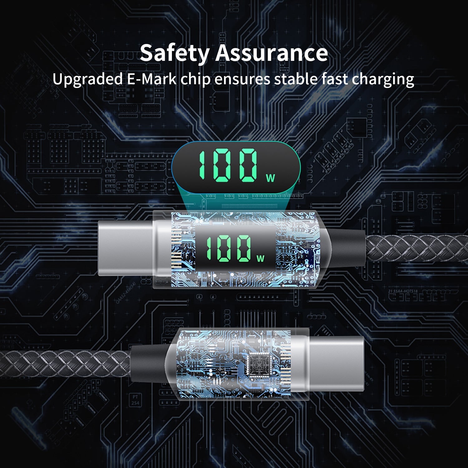 SooPii S08 USB-C to USB-C cable 1.2m with nylon braid, 100W power delivery, wattage display, black color