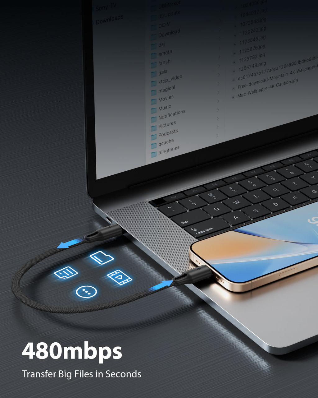 60W Flat Braided Short USB-C Cable 6-Pack with Clip — Key features