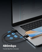 60W Flat Braided Short USB-C Cable 6-Pack with Clip — Key features