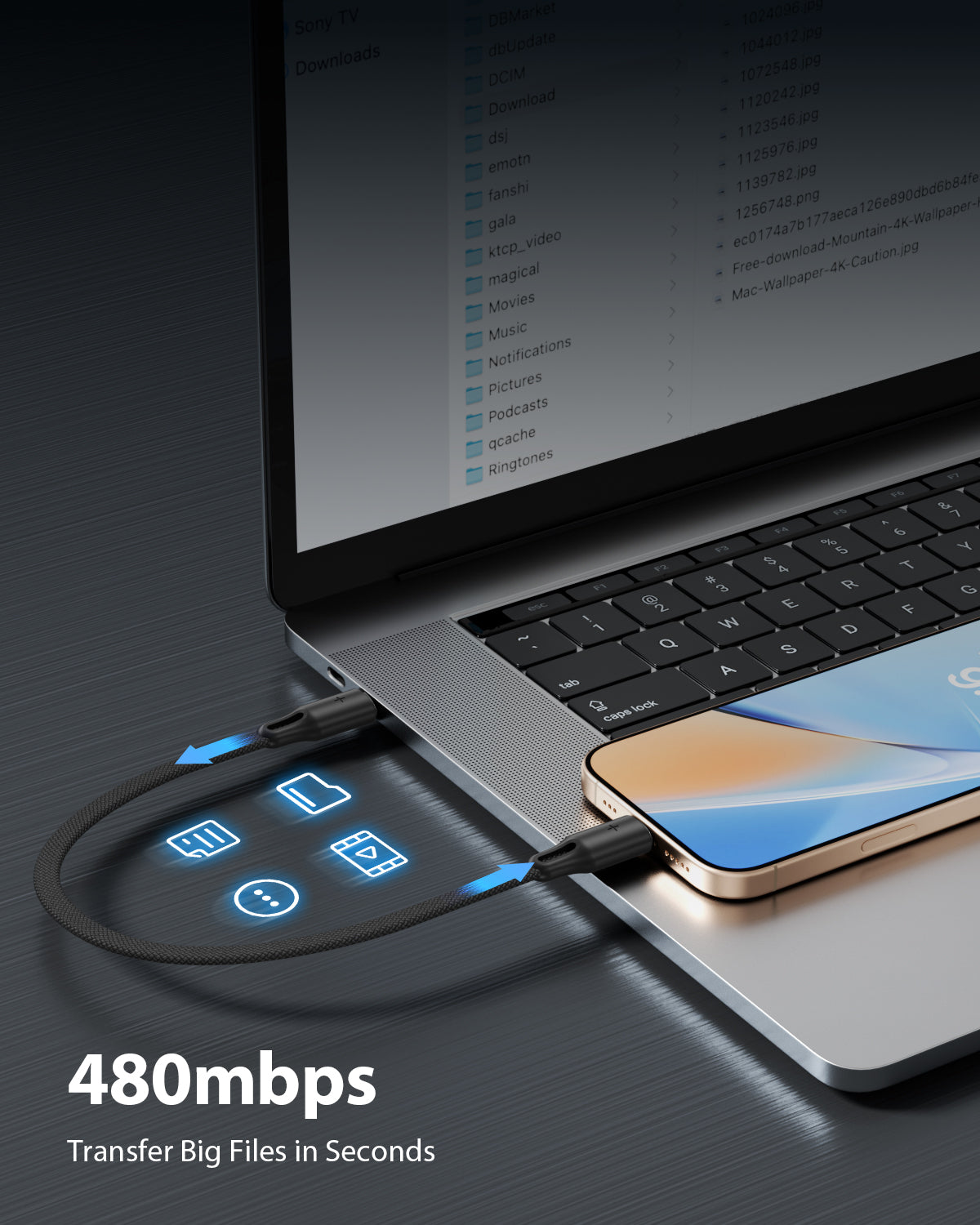 60W Flat Braided Short USB-C Cable 6-Pack with Clip — Key features