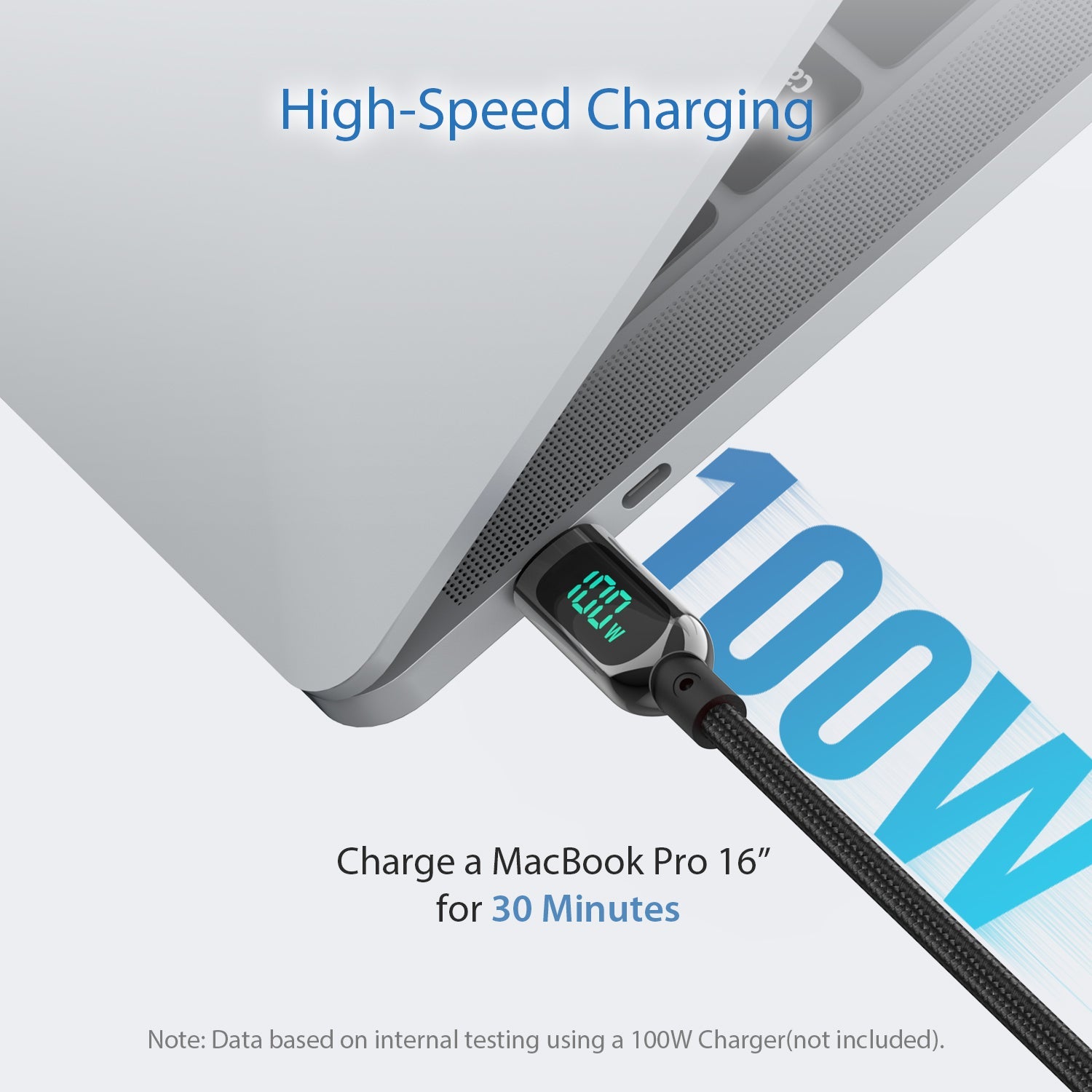 SooPii S10 USB-C to USB-C cable 1.2m with 100W wattage display and nylon-braided design for durable charging and data transfer.