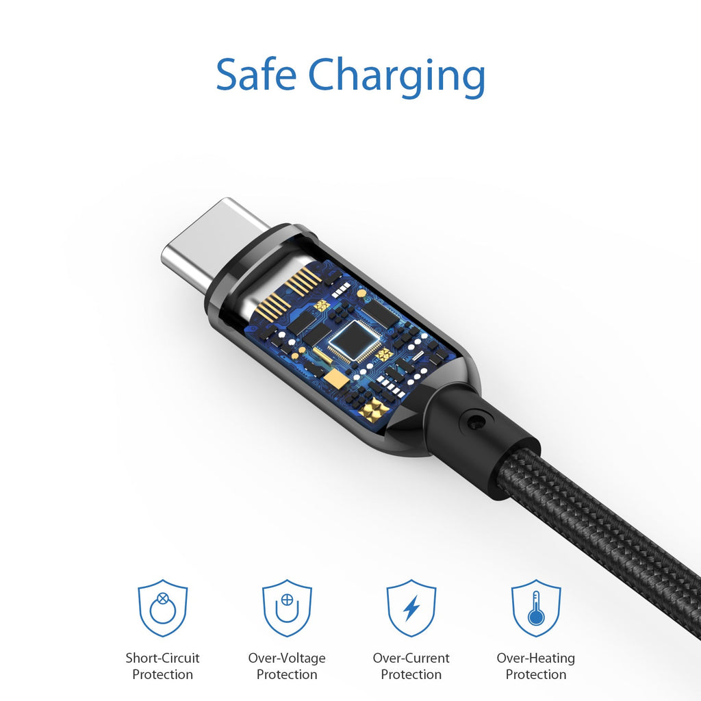 SooPii S10 USB-C to USB-C cable with 1.2m length, 100W power, wattage display, and nylon-braided design