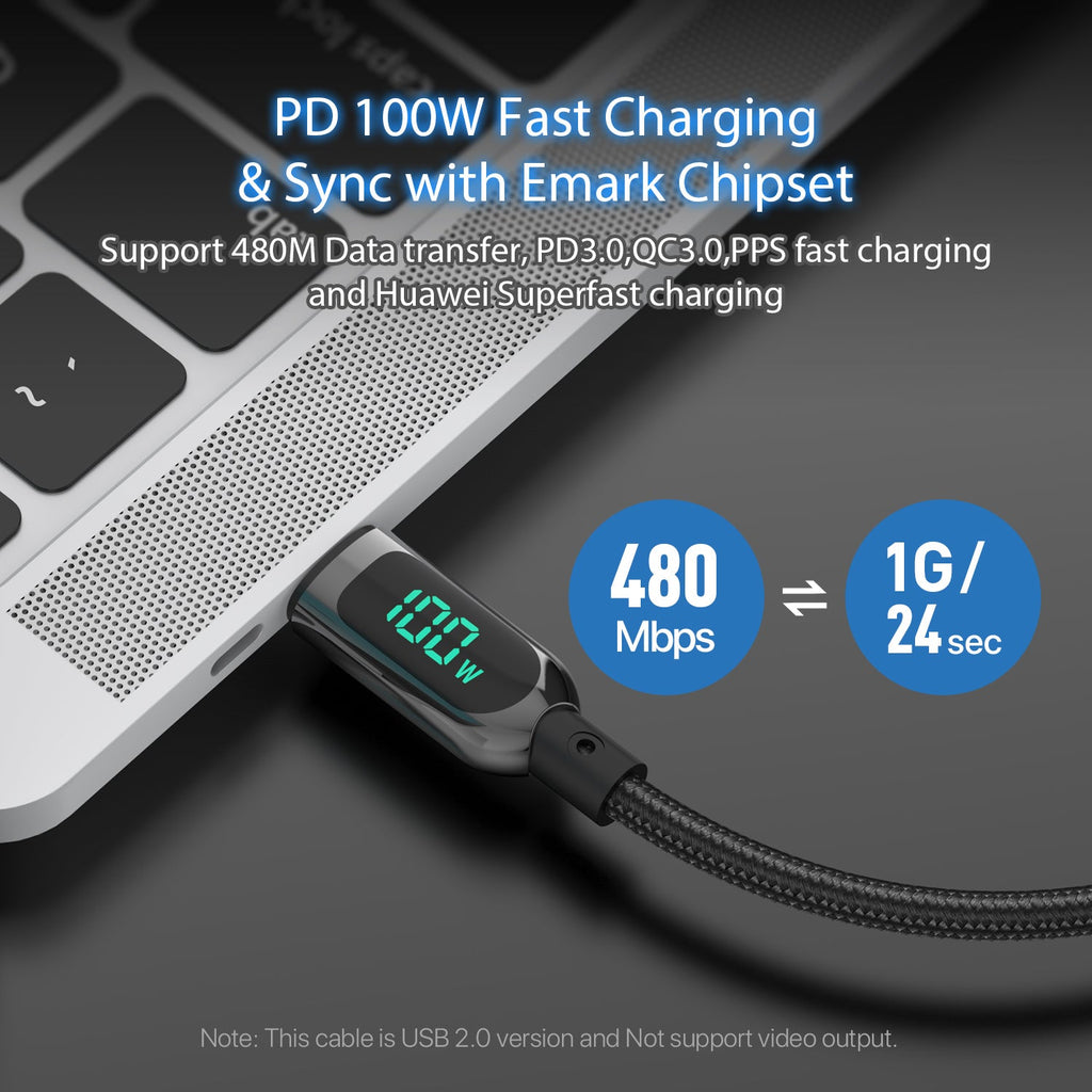 SooPii S10 USB-C to USB-C cable with 1.2m length, 100W power, wattage display, nylon-braided design