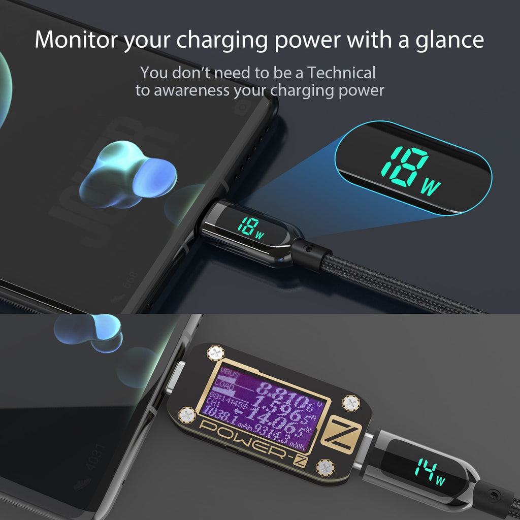 SooPii S10 USB-C to USB-C cable with 1.2m length, 100W power, wattage display, and nylon-braided design