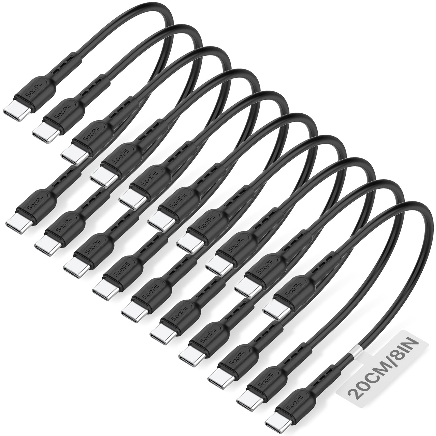 60W Short USB-C to USB-C Cable 6-Pack 8-Inch — Fast charging feature