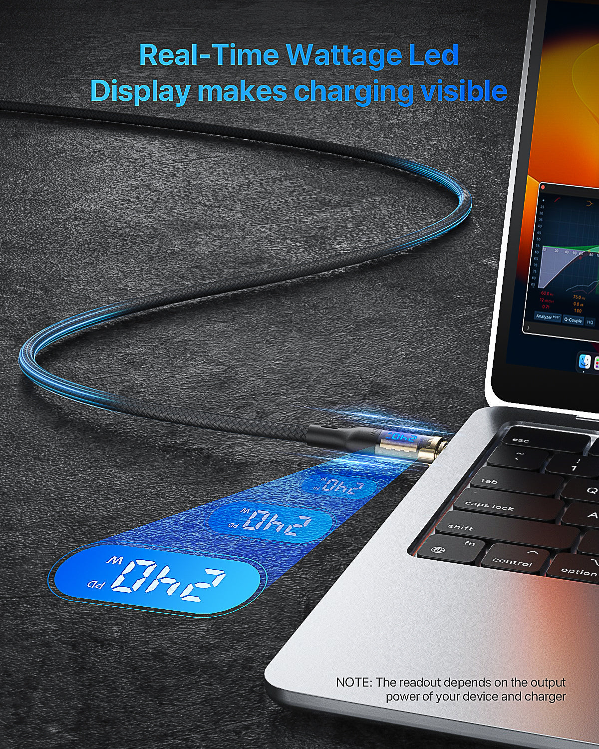 SooPii S45 USB-C to USB-C cable 1.2m with 100W wattage display and nylon-braided design, shown in the image.