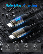 SooPii S45 USB-C to USB-C cable, 1.2m, nylon-braided, 100W wattage display for fast charging and data transfer