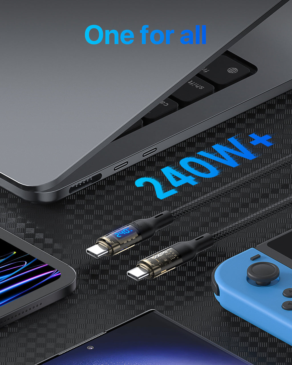 SooPii S45 USB-C to USB-C cable with 1.2m length, 100W power, wattage display, and nylon-braided design