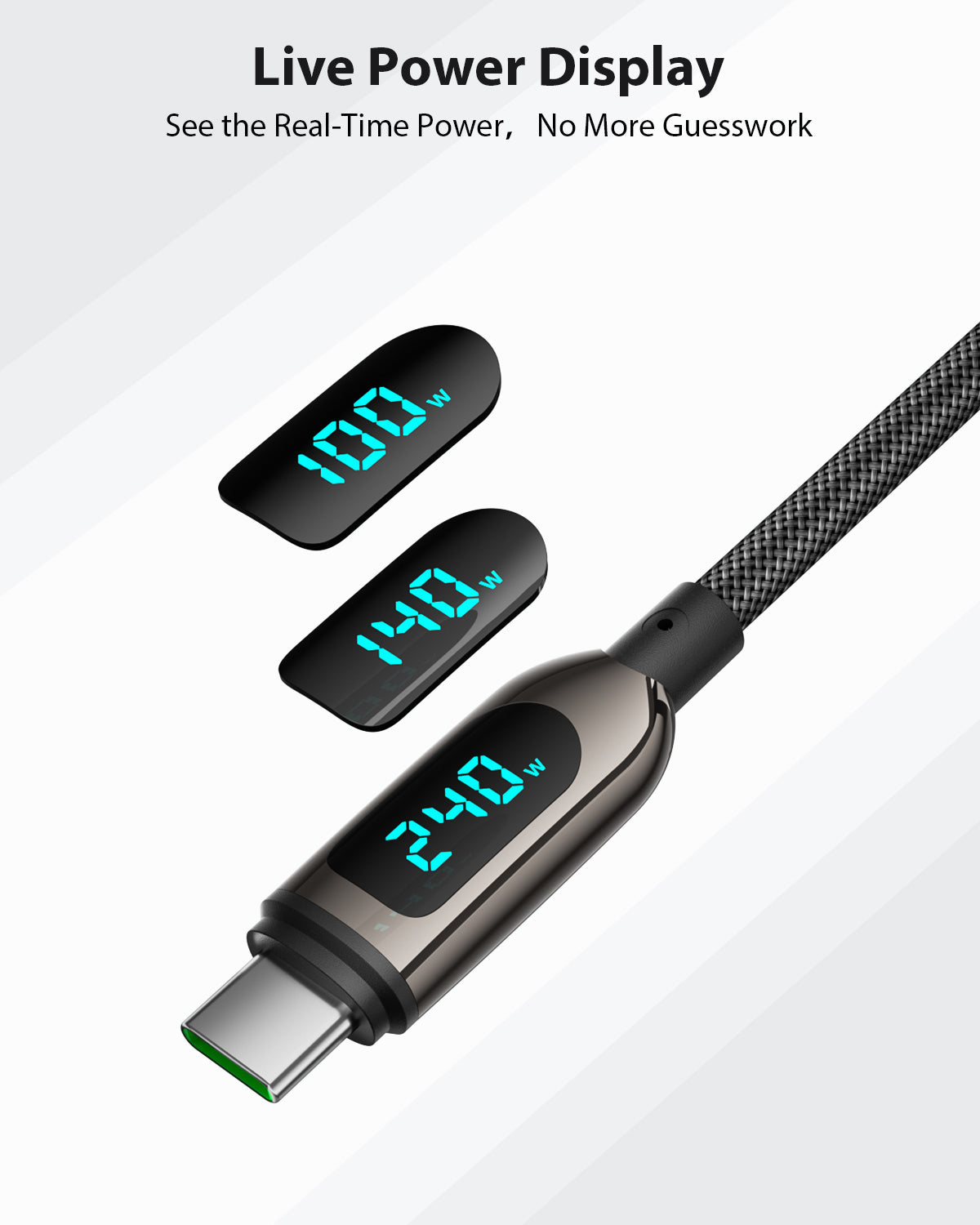 S70CC 240W USB-C Cable 4ft Nylon Braided with LED Wattage Display — Detail 14