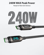 S70CC 240W USB-C Cable 4ft Nylon Braided with LED Wattage Display — Key features